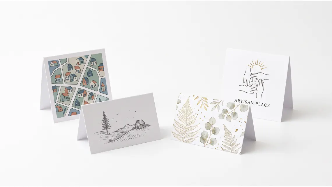 Printed A-frame tent cards standing on a table